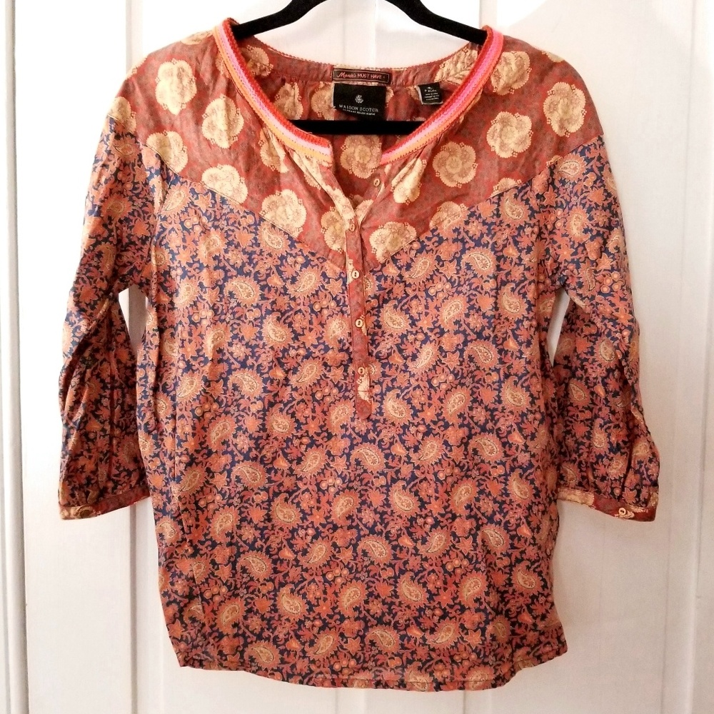 Maison Scotch Mixed Paisley Peasant Blouse Shirt